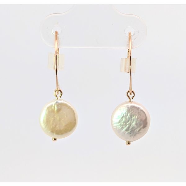 Coin Pearl Sweep Dangle Earrings 14K Gold Image 3 Holly McHone Jewelers Astoria, OR