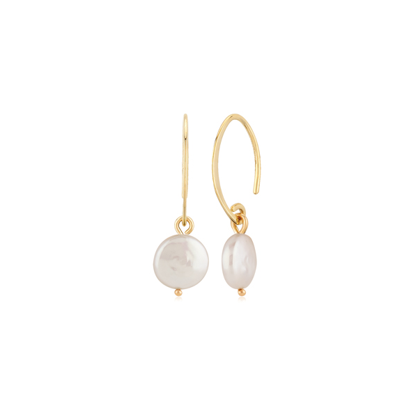 Coin Pearl Sweep Dangle Earrings 14K Gold Holly McHone Jewelers Astoria, OR