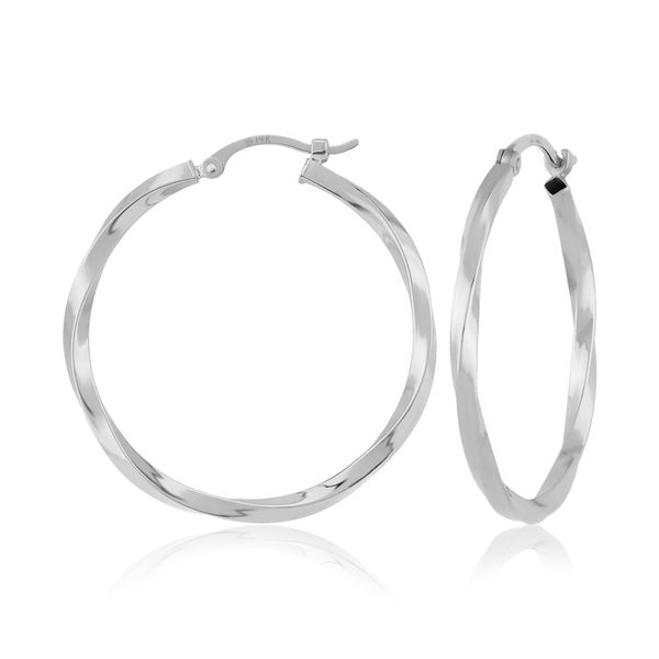 14 Karat White Gold Twisted Hoop Earrings Holly McHone Jewelers Astoria, OR