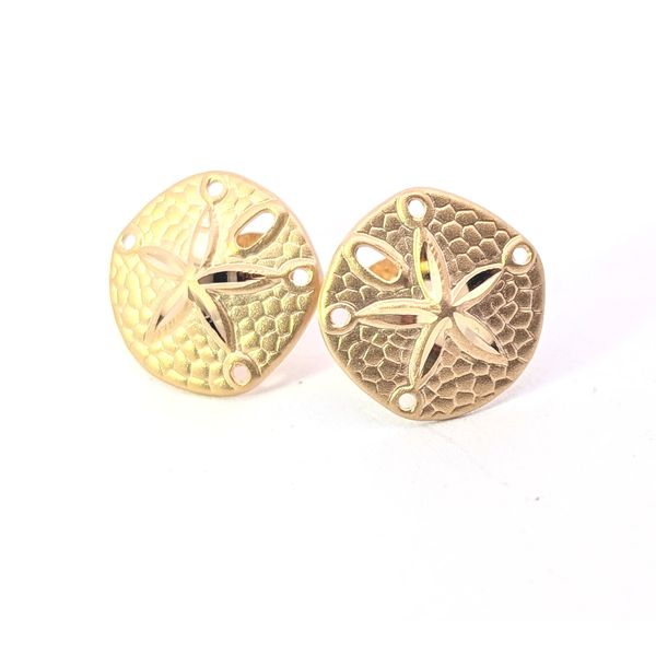 Sand Dollar Stud Earrings in 14K Gold Image 2 Holly McHone Jewelers Astoria, OR