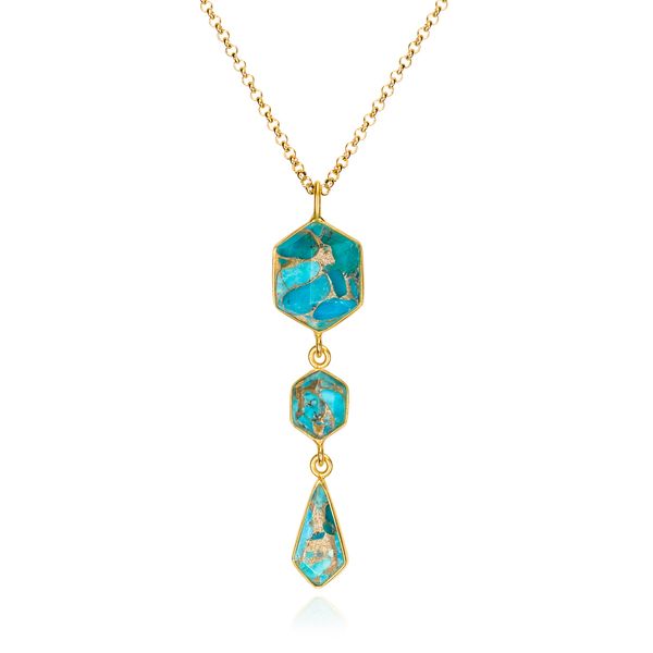 Turquoise Geometric Pendant in Sterling Silver with 18K Vermeil Holly McHone Jewelers Astoria, OR