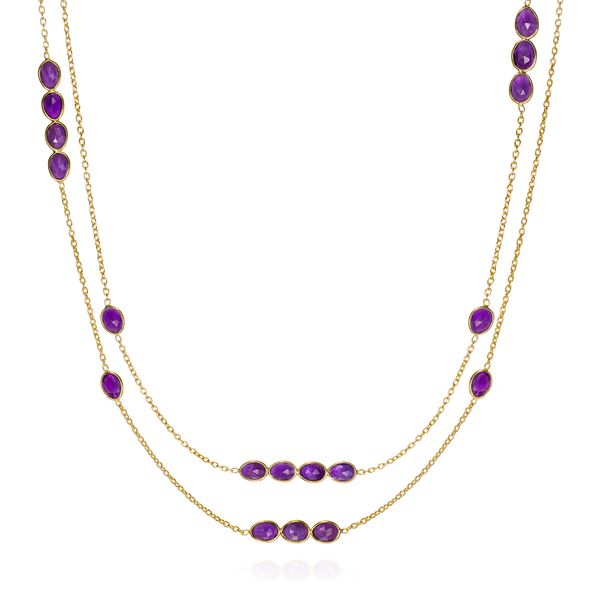 Amethyst Station Strand Necklace in Sterling Silver with 18K Vermeil Holly McHone Jewelers Astoria, OR