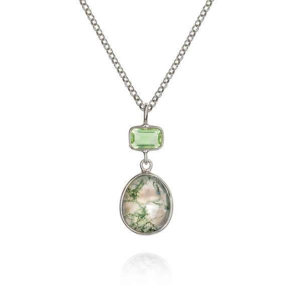 Moss Agate Green Amethyst Pendant in Sterling Silver Holly McHone Jewelers Astoria, OR