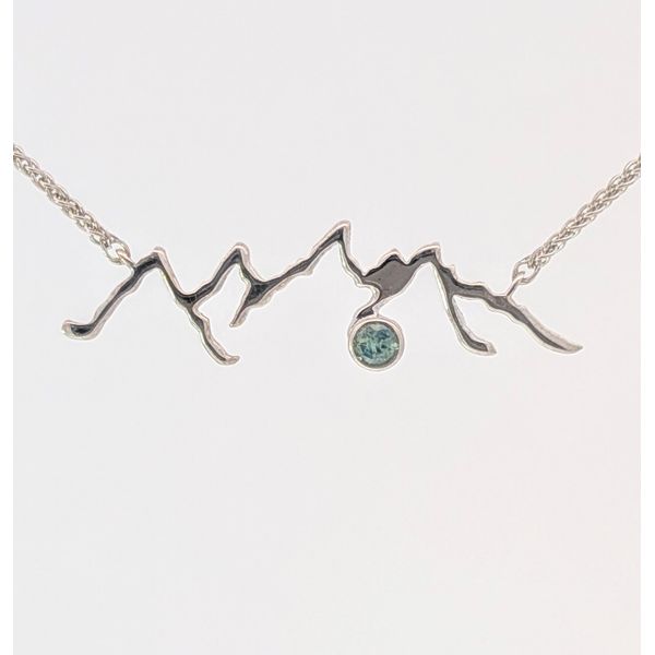 Sterling Silver & Montana Sapphire Mountain Pendant Necklace Holly McHone Jewelers Astoria, OR