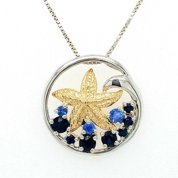 14K Gold Starfish & Sapphire Pendant in Sterling Silver Holly McHone Jewelers Astoria, OR