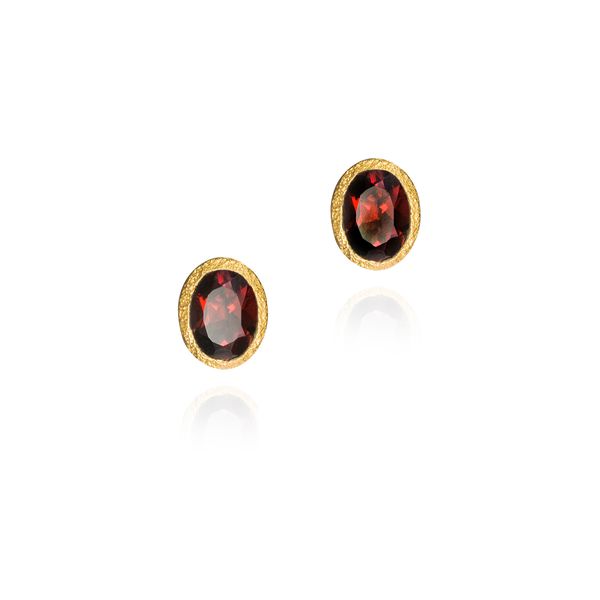 Garnet Stud Earrings in Sterling Silver with 18K Vermeil Holly McHone Jewelers Astoria, OR