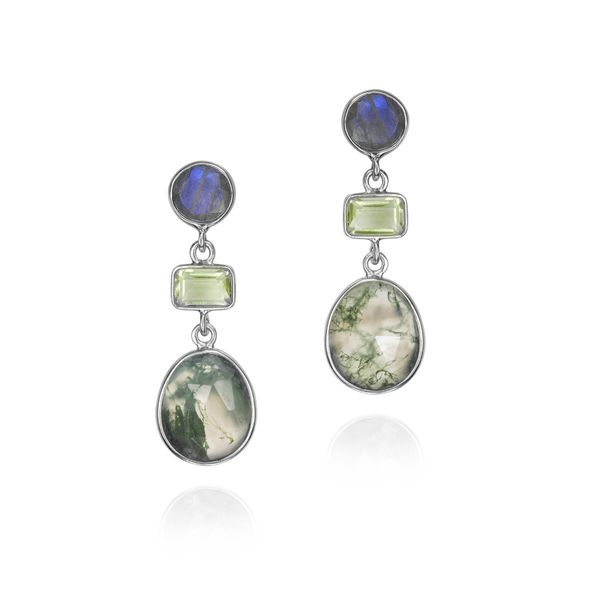 Moss Agate Labradorite Green Amethyst Earrings in Sterling SIlver Holly McHone Jewelers Astoria, OR