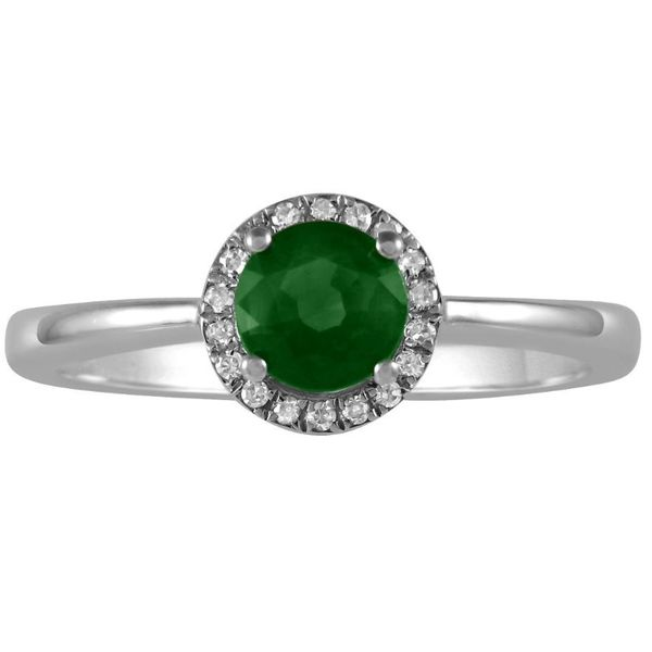 Emerald Ring with Round Diamond Halo Holtan's Jewelry Winona, MN