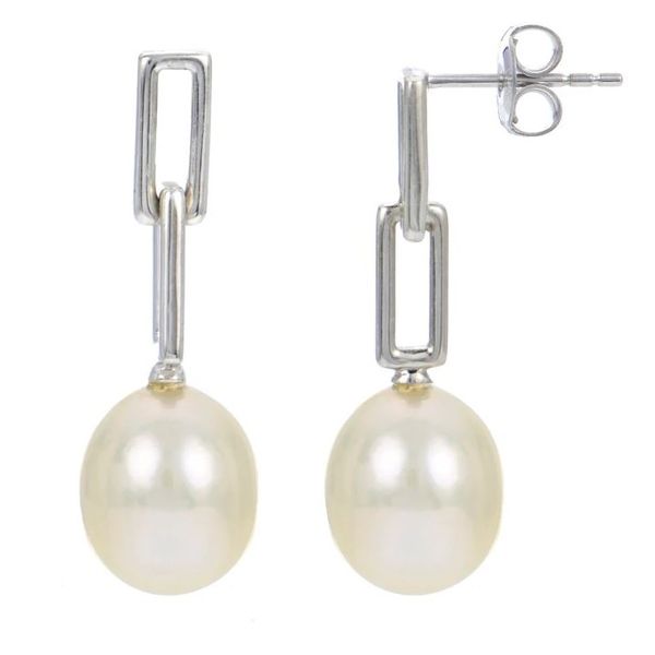 Silver Paper Clip Freshwater Pearl Drop Earrings Holtan's Jewelry Winona, MN