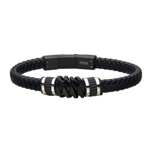 Men's Braided Leather and Stainless Steel Bracelet Holtan's Jewelry Winona, MN