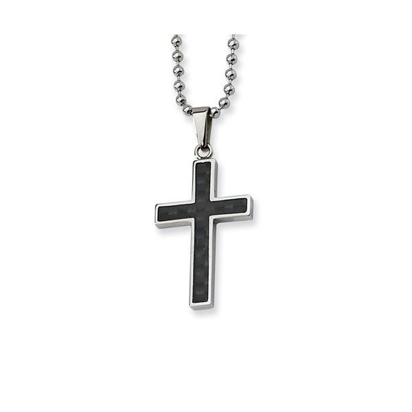 Stainless Steel Cross Pendant with Carbon Fiber Inlay Holtan's Jewelry Winona, MN
