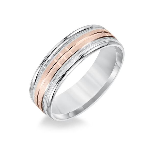 Rose and White Gold Wedding Band with Milgrain Detail Holtan's Jewelry Winona, MN