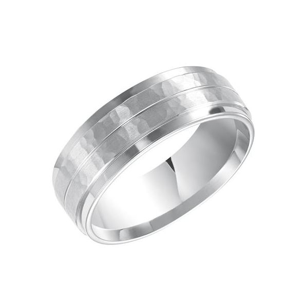 Flat Edge Wedding Band with Brushed Hammered Finish Holtan's Jewelry Winona, MN