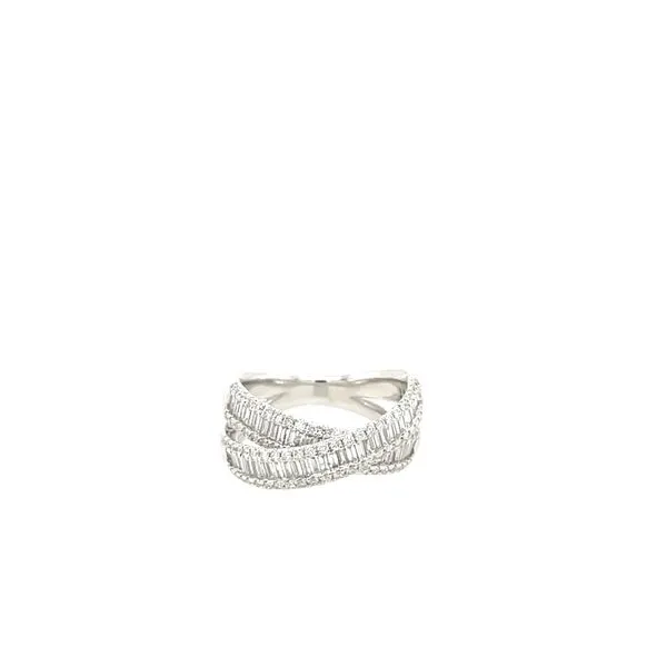 Split Cross Over Baguette and Round Cut Diamond Fashion Ring Image 2 House of Silva Wooster, OH