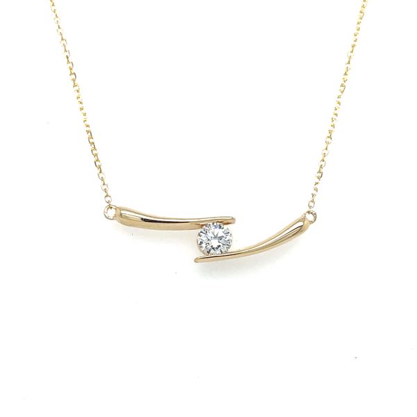 14k YG 0.35ct RB Tension Set Stationary Pendant On Diamond Cut Cable Chain 18
