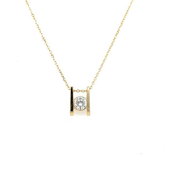 14k YG 0.32ct RB Tension Set Diamond Slider Pendant On Diamond Cut Cable Chain 18