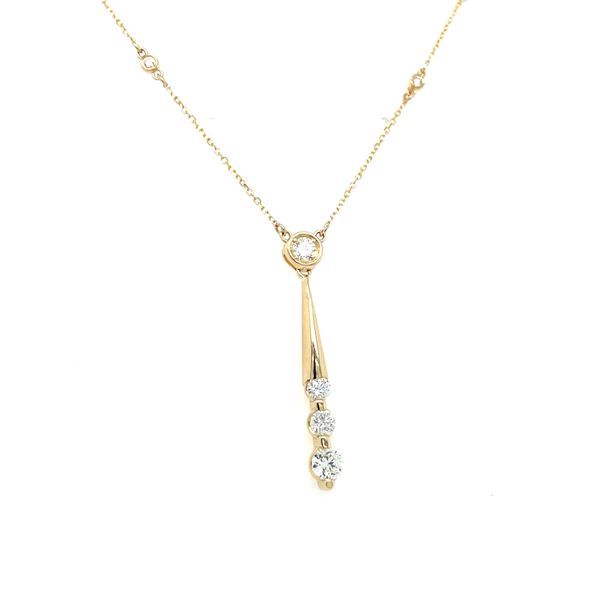 14k YG 3 Bezel Set RB & 3 RB Diamond Drop=  0.73ct TW Pendant On 14k YG Diamond Cut Cable Chain 18