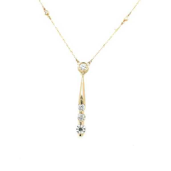 14k YG 3 Bezel Set RB & 3 RB Diamond Drop=  0.73ct TW Pendant On 14k YG Diamond Cut Cable Chain 18