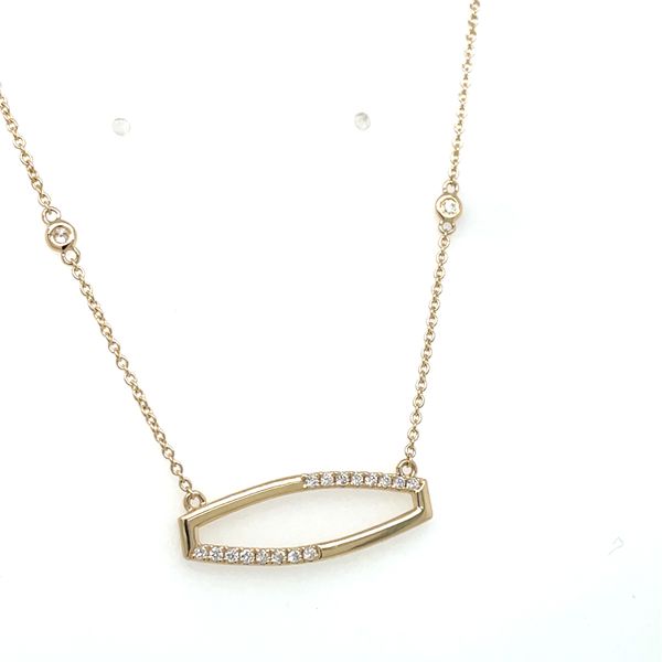 14k YG Geometric Diamond Pendant 16 Shared Prong RB & 4 Bezel Set RB Diamonds= 0.21ct TW  On 18