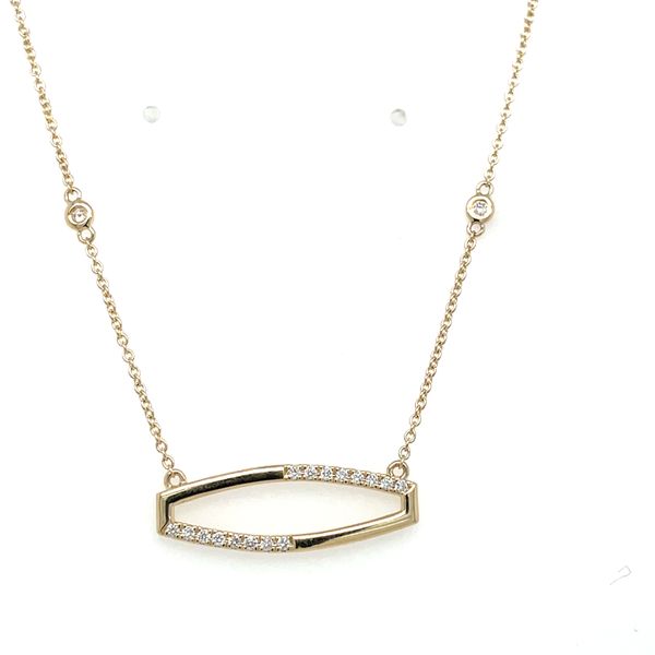 14k YG Geometric Diamond Pendant 16 Shared Prong RB & 4 Bezel Set RB Diamonds= 0.21ct TW  On 18