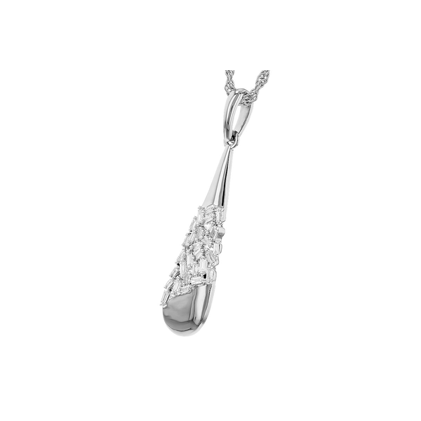 14k WG Elongated Drop Pendant 27 Baguette Diamonds = 0.14ct TW Image 2 House of Silva Wooster, OH