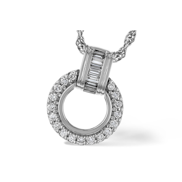14k WG Circle 18 RB Diamond= 0.21ct TW/ Bail 6 Baguette Diamonds= 0.12ct TW=  0.33ct TW Diamond Pendant House of Silva Wooster, OH
