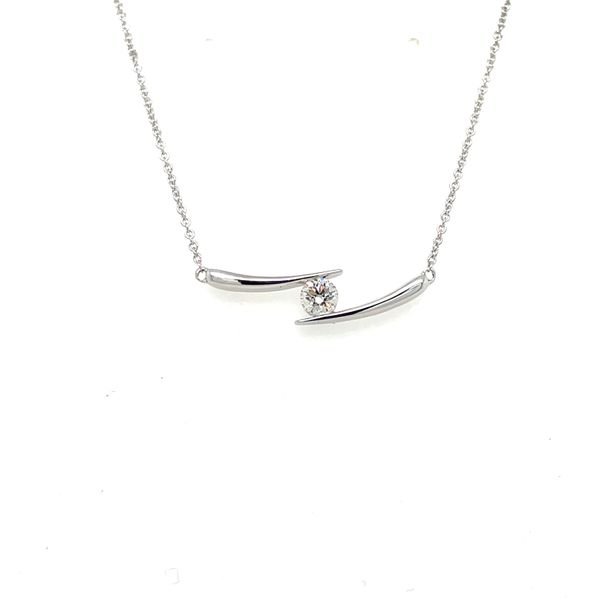 14k WG RB= 0.36ct Tension Set Stationary Pendant On Cable Chain 18