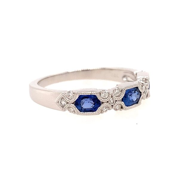 Hexagon Blue Sapphire & Diamond Milgrain Ring Image 2 House of Silva Wooster, OH