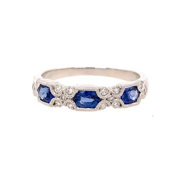 Hexagon Blue Sapphire & Diamond Milgrain Ring House of Silva Wooster, OH