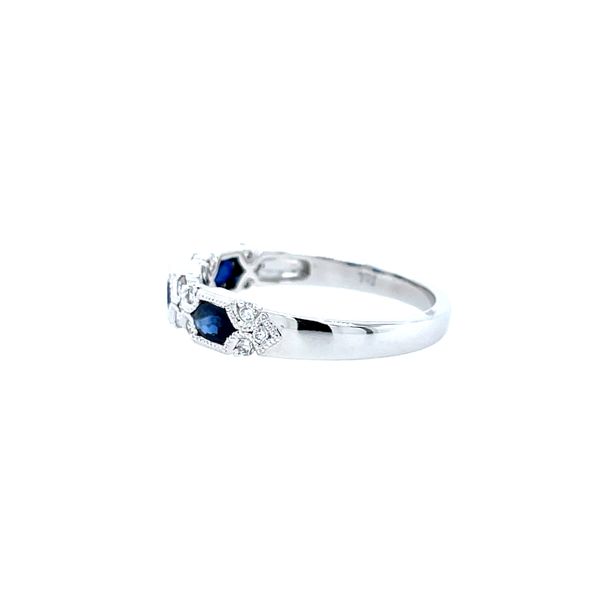 Hexagon Blue Sapphire & Diamond Milgrain Ring Image 2 House of Silva Wooster, OH