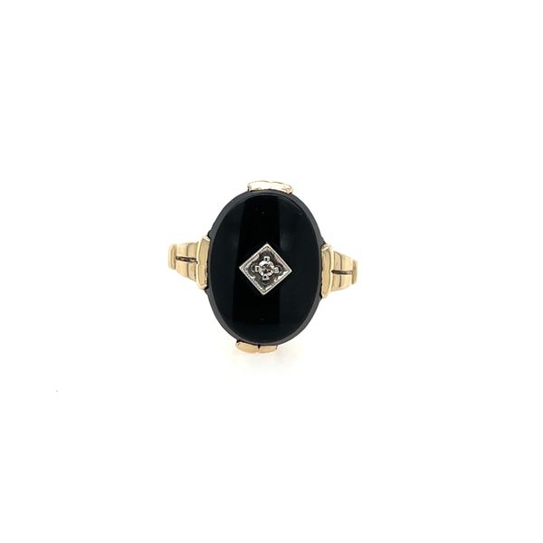 Estate 10ky Gold Oval Black Onxy & Diamond Ring House of Silva Wooster, OH