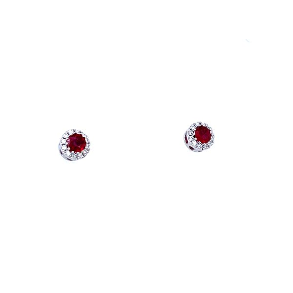 Ruby & Diamond Halo Stud Earrings Image 2 House of Silva Wooster, OH