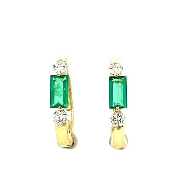 14ky Gold Emerald & Diamond Hoop Earrings, 2 EC Emeralds = 0.50, 4fc = 0.27ct diamonds House of Silva Wooster, OH