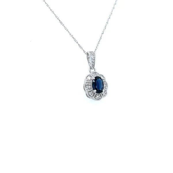 Oval Cut Sapphire Single Cut Diamond Pendant Image 2 House of Silva Wooster, OH