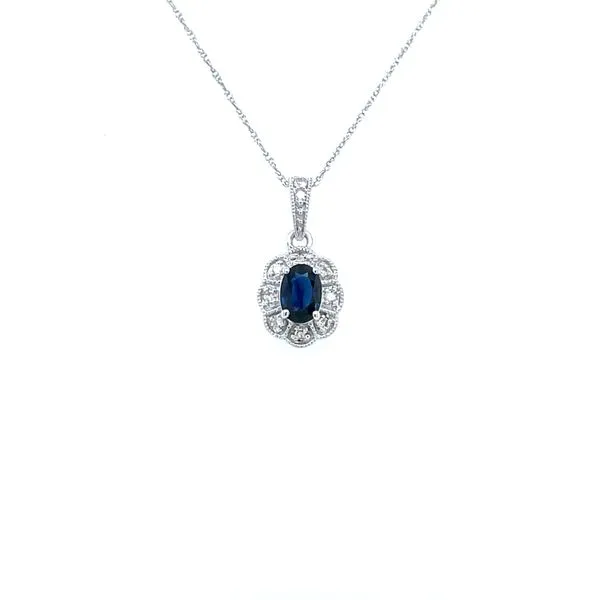 Oval Cut Sapphire Single Cut Diamond Pendant House of Silva Wooster, OH