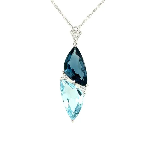 14kw Gold London & Sky Blue Topaz & Diamond Pendant, 3.54ct LBT, 3.33ct SBT, 9fc = 0.10ct diamonds House of Silva Wooster, OH