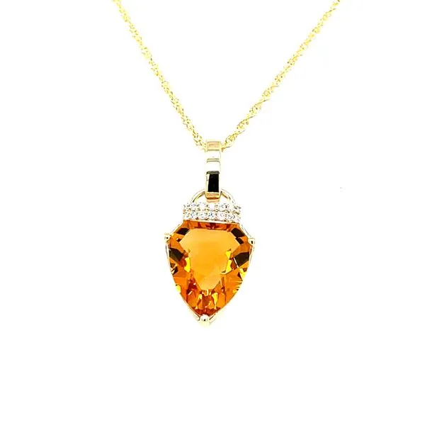 14ky Gold Citrine & Diamond Pendant, 3.12ct Citrine, 14fc = 0.06ct diamonds House of Silva Wooster, OH