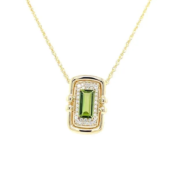 14ky Gold Peridot & Diamond Pendat, 0.71ct Peridot, 34fc = 0.12ct diamond House of Silva Wooster, OH
