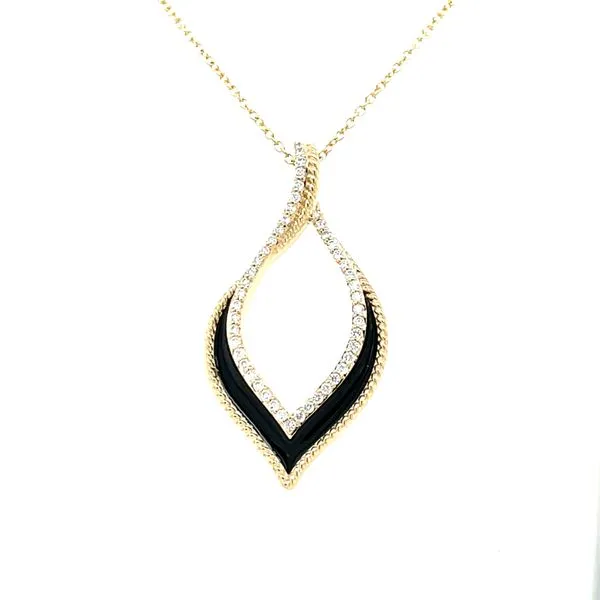 14ky Gold Black Enamel & Diamond Free Form Drop Pendant, 49fc = 0.28ct diamonds House of Silva Wooster, OH