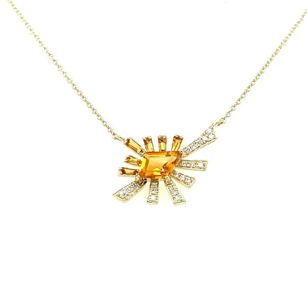 14ky Gold Citrine & Diamond Sunburst Necklace, 1.09ct Citrine, 15fc = 0.09ct diamond House of Silva Wooster, OH