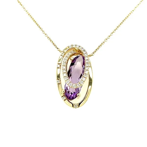 14ky Gold Amethyst & Diamond Riboon Wrapped Necklace, 2.11ct Amethyst, 34fc = 0.20ct diamonds House of Silva Wooster, OH