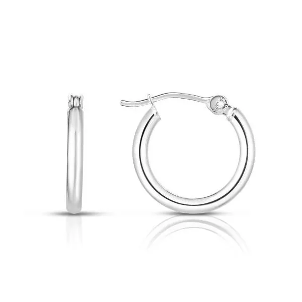 White Gold Huggie Hoops Image 2 House of Silva Wooster, OH