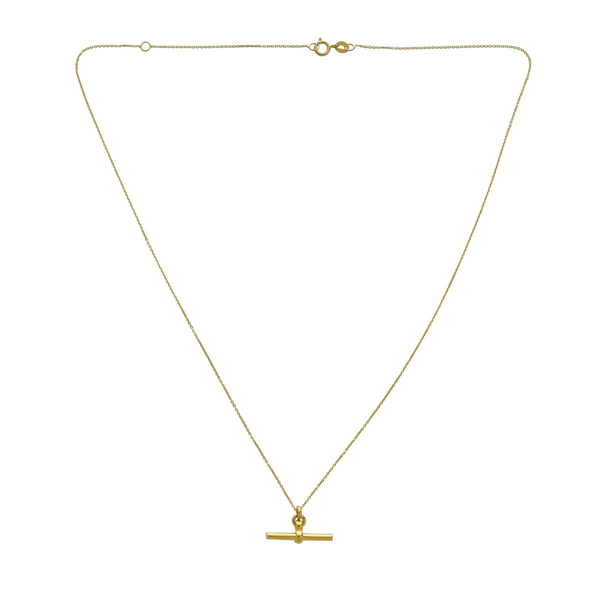 14k YG T Bar Pendant On Adjustable 18