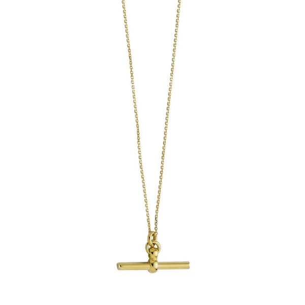 14k YG T Bar Pendant On Adjustable 18