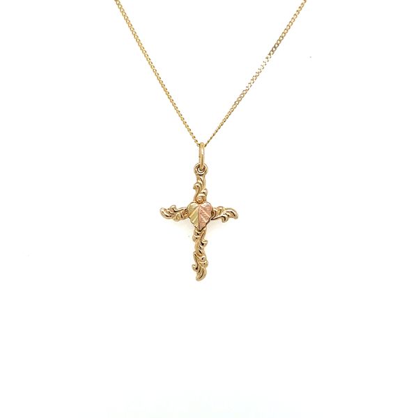Estate 10ktt Gold Black Hills Gold Cross w/ 12k Leaf Pendant House of Silva Wooster, OH