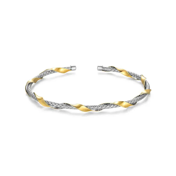 Sterling Silver and YGP Charles Garnier 'Duo Luxe' Rhodium and Yellow Gold Plated Cuff Bracelet House of Silva Wooster, OH