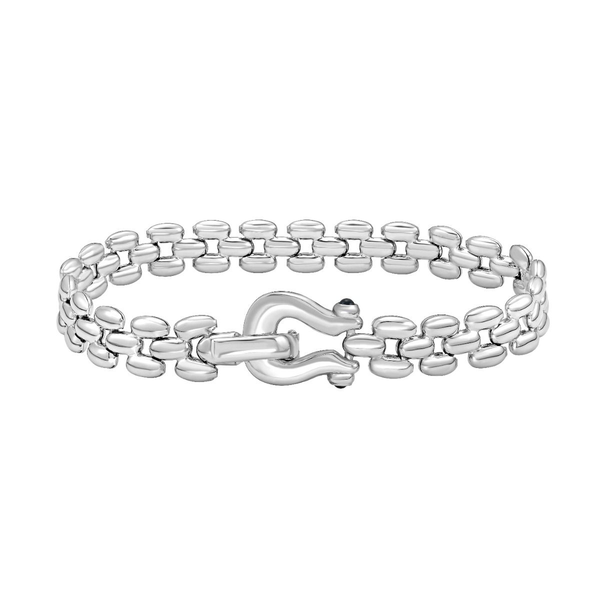 SS Polished Panther Link Bracelet with Buckle Snap Clasp 7.5
