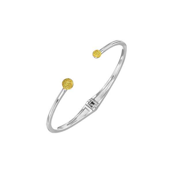 Sterling Silver 26 Round Yellow Diamond  0.09ct TW Pave Diamond Ends 60x53 Bangle Bracelet House of Silva Wooster, OH