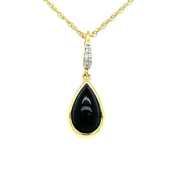 SS/Gold Vermeil Black Onyx & Diamond Drop Pendant, 3fc = 0.02ct diamond House of Silva Wooster, OH