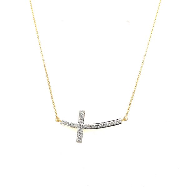 SS/Gold Vermeil 0.03ct TW Diamond Sideways Cross Necklace, 8fc House of Silva Wooster, OH